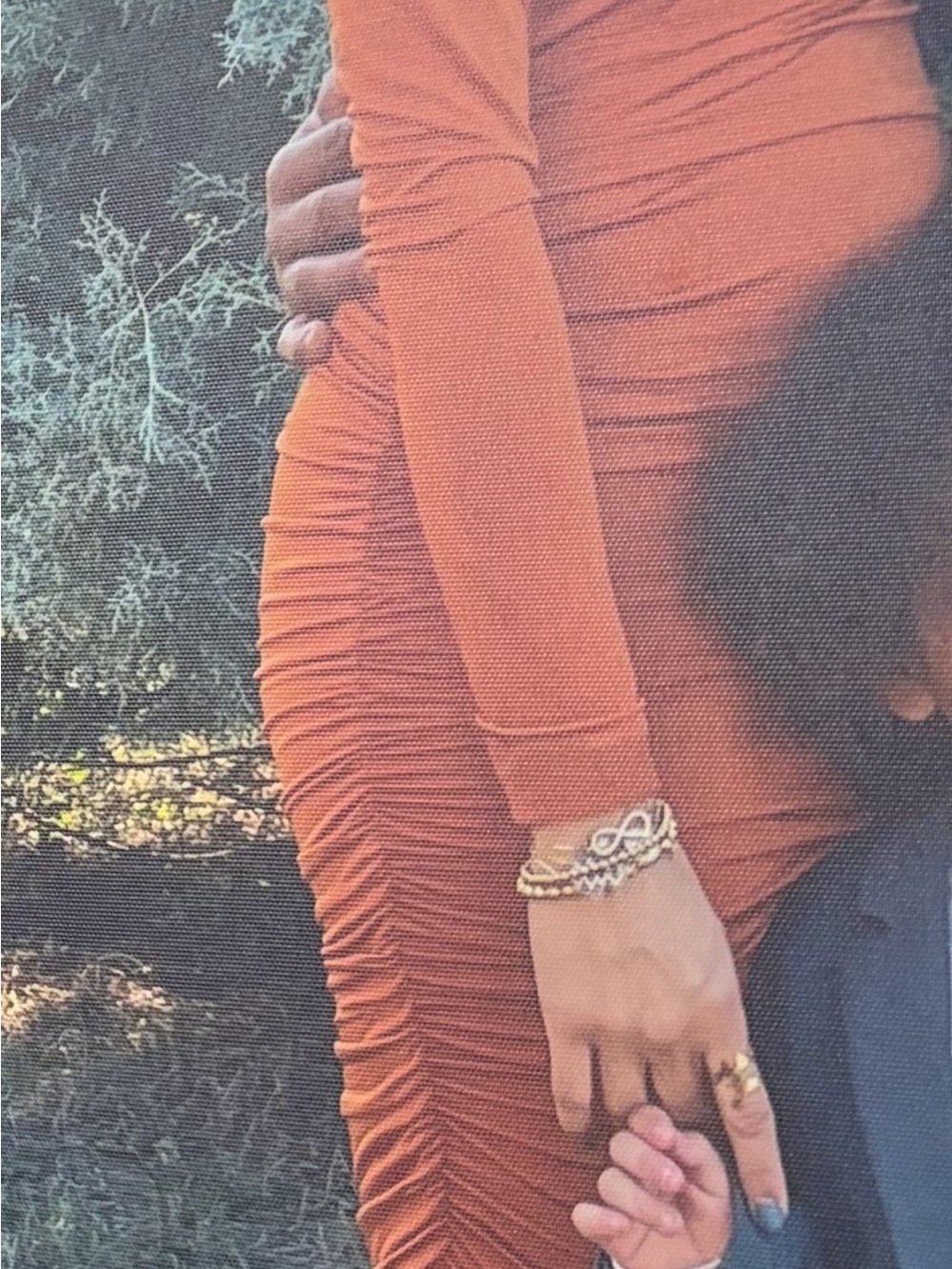 Long Sleeve Rust Ruched Bodycon Dress - Picture 3 of 3